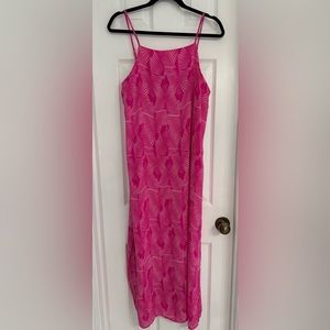 EUC Vince Camuto Women's Hot Pink Slip Maxi Dress Spaghetti Straps Geometric